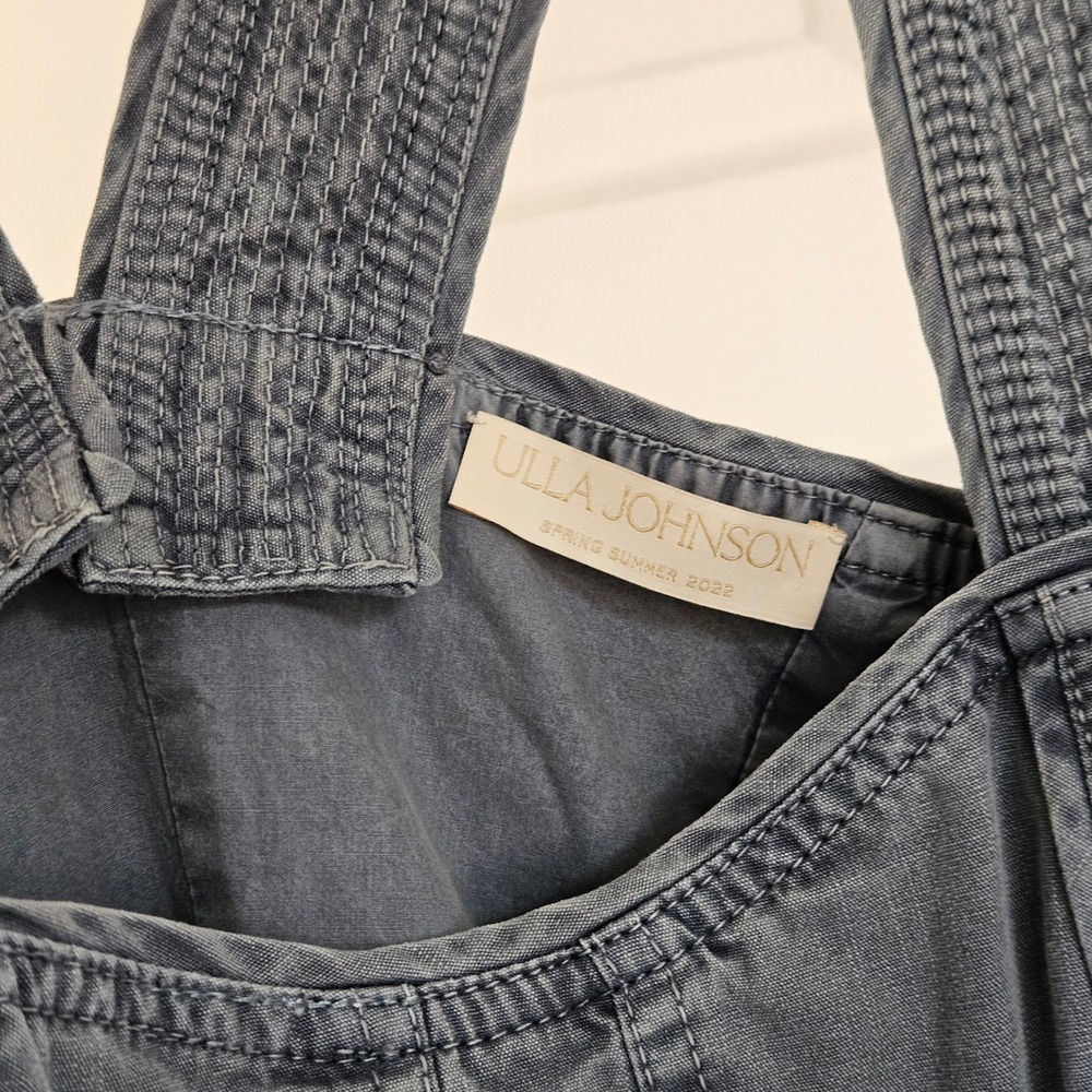 Ulla Johnson Enzo Denim Dress Blue Cotton Tiered Midi Sweetheart Neck Size 4 - Picture 7 of 15